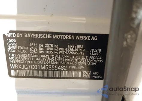 2021 BMW X1 Sdrive28I из США, поврежденный, VIN WBXJG7C01M5S55482